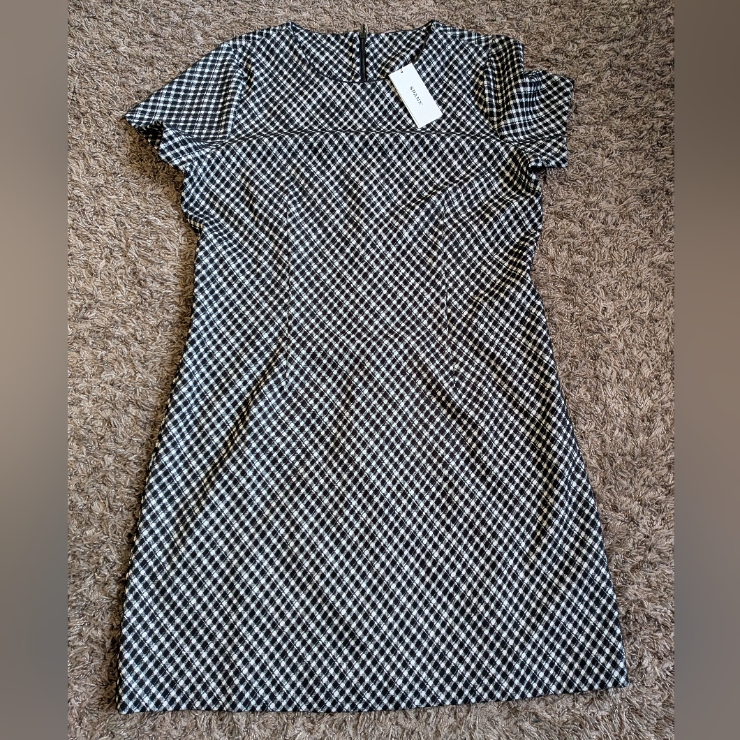 Nwt Spanx Ponte Black White Jacquard Mini Dress Women's M